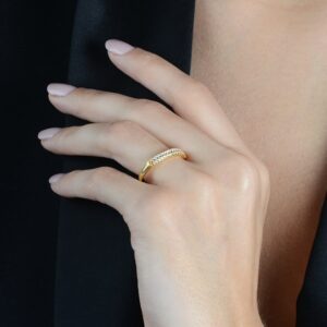 Anel Aparador de Aliança Duplo Cravejado de Zircônia Banhado a Ouro 24k