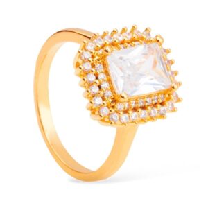 Anel Solitário com Zircônia Banhado a Ouro 24k