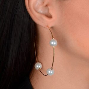 Brinco de Argola Grande Com Pérolas Banhado a Ouro 24k