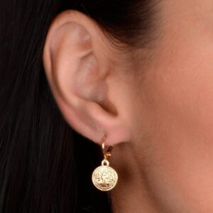 Brinco de Argolinha Com Medalha Religiosa Banhado a Ouro 24k