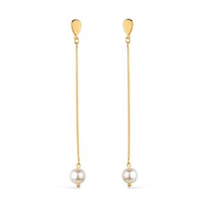 Brinco de Corrente com Pérola Banhado a Ouro 24k