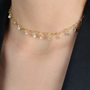 Chocker Pontos de Luz com Extensor Banhado a Ouro 24k