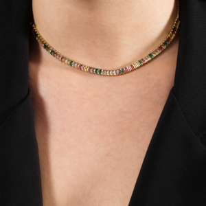 Colar Chocker de Pedras Coloridas Banhado a Ouro 24k