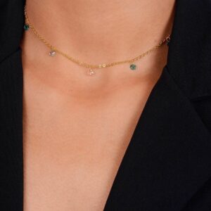 Colar Chocker Pontos de Luz Coloridos Cristais Banhado a Ouro 24k