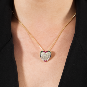 Colar de Coração com Pedras Coloridas Banhado a Ouro 24k