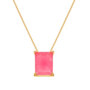 Colar de Pedra Retangular Rosa Banhado a Ouro 24k