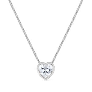 Colar de Pedra Natural em formato de Coração Banhado em Ródio