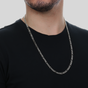 Corrente Prateada Masculina Elo 3 por 1 Banhado em Ródio