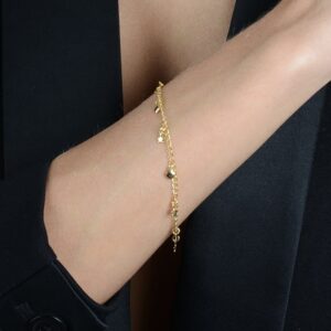 Pulseira com Pingentes de Coração e Estrela Banhado a Ouro 24k