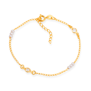 Pulseira de Pérolas com Ponto de Luz Banhado a Ouro 24k