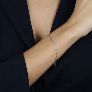 Pulseira Prateada de Bolinhas Banhado em Ródio