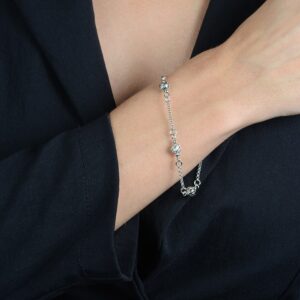 Pulseira Prateada Elo Português com Esferas Banhado em Ródio