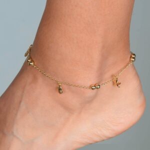 Tornozeleira Fundo do Mar e Pérolas Banhado a Ouro 24k