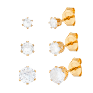 Trio Ponto de Luz em Zircônia Banhado a Ouro 24k