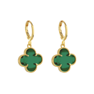 Brinco de Trevo com Zircônia Verde Banhado a Ouro 24k