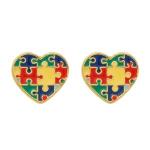 Brinco Autismo Formato Coração Banhado a Ouro 24k