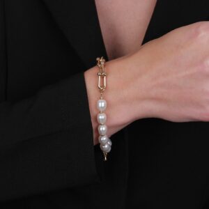 Pulseira de Corrente com Pérolas Amassadas Banhado a Ouro 24k