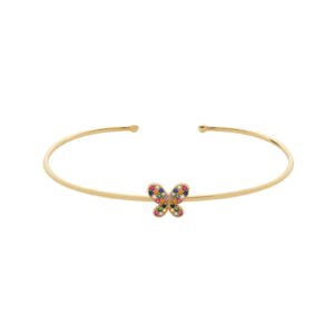 Bracelete com Borboleta Cravejada de Zircônia Colorida Banhado a Ouro 24k